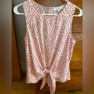 Pink and white front tie sleeveless top